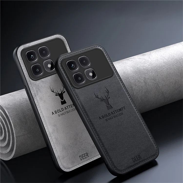 Для Xiaomi Redmi K70 Ultra Case Deer Pattern Cloth Texture PU Leather Hybrid Phone Cover - Black