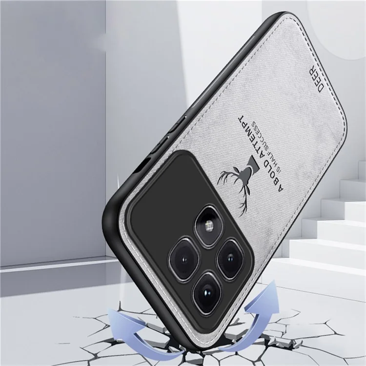 Для Xiaomi Redmi K70 Ultra Case Deer Pattern Cloth Texture PU Leather Hybrid Phone Cover - Black