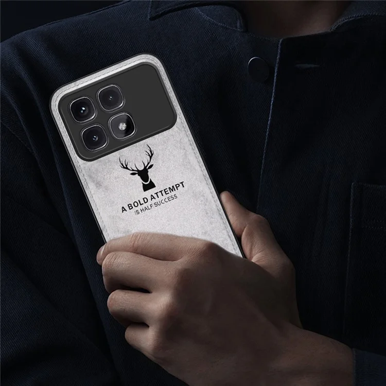Для Xiaomi Redmi K70 Ultra Case Deer Pattern Cloth Texture PU Leather Hybrid Phone Cover - Black