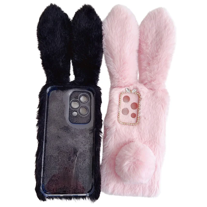 For Honor 200 Lite Case Shockproof Soft TPU Phone Cover Bunny Ears Furry - Black