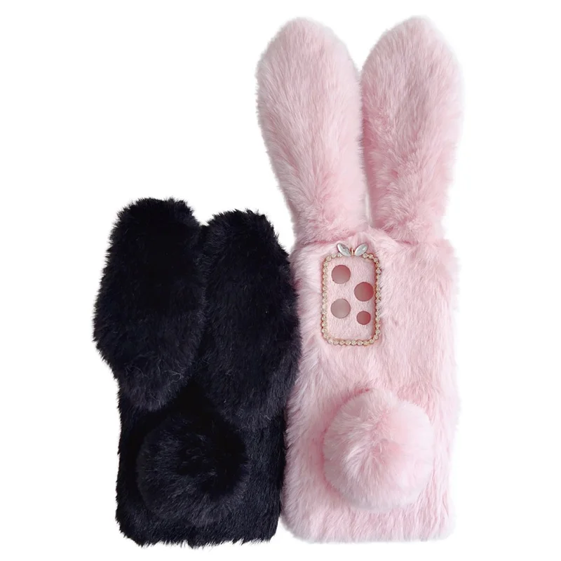 For Honor 200 Lite Case Shockproof Soft TPU Phone Cover Bunny Ears Furry - Black