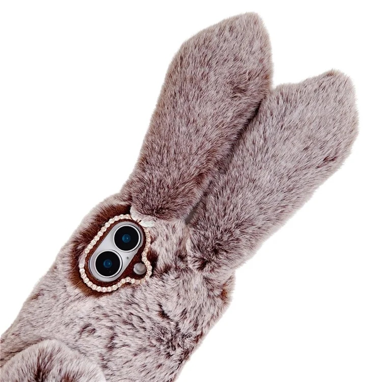 For iPhone 16 Case Bunny Ears Furry Soft Warm TPU Phone Cover - Pink