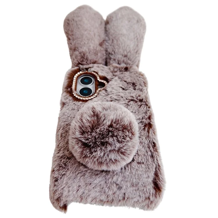 For iPhone 16 Case Bunny Ears Furry Soft Warm TPU Phone Cover - Pink