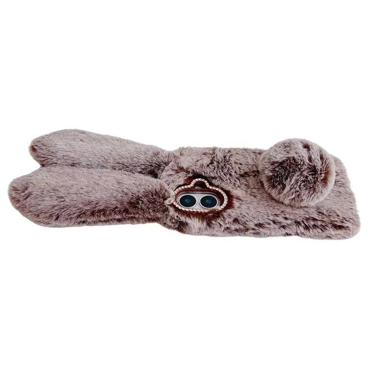 For iPhone 16 Case Bunny Ears Furry Soft Warm TPU Phone Cover - Pink