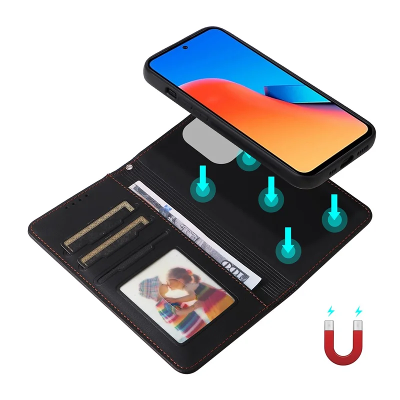 For Xiaomi Redmi 12 4G Magnetic Case BETOPNICE Detachable PU Leather Phone Cover with Strap - Black