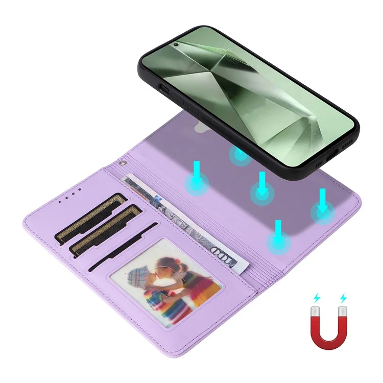 For Samsung Galaxy S24 FE Magnetic Case BETOPNICE Detachable PU Leather Phone Cover with Strap - Purple