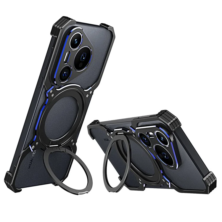 Per Huawei Pura 70 Pro / 70 Pro+ Metal Bumper Case Supporto Magnetico Custodia per Telefono - Nero / Blu