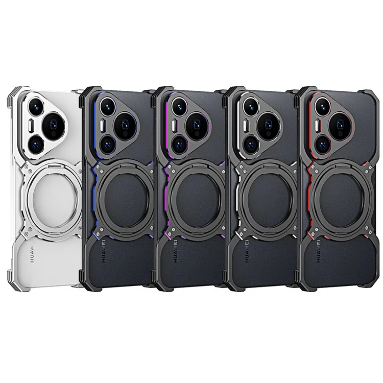 Per Huawei Pura 70 Pro / 70 Pro+ Metal Bumper Case Supporto Magnetico Custodia per Telefono - Nero / Blu