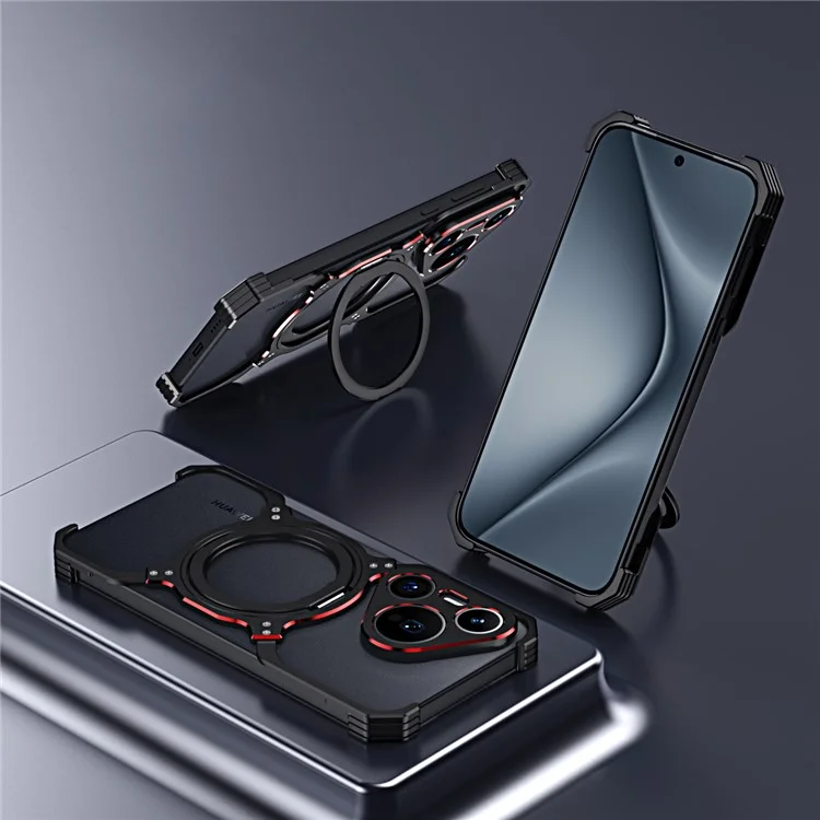 Per Huawei Pura 70 Pro / 70 Pro+ Metal Bumper Case Supporto Magnetico Custodia per Telefono - Nero / Blu
