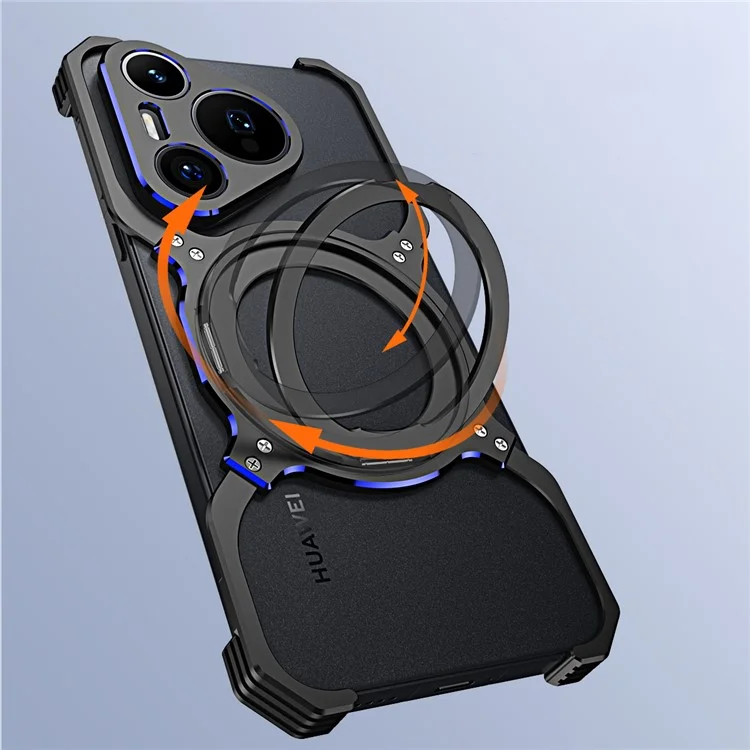 Per Huawei Pura 70 Pro / 70 Pro+ Metal Bumper Case Supporto Magnetico Custodia per Telefono - Nero / Blu