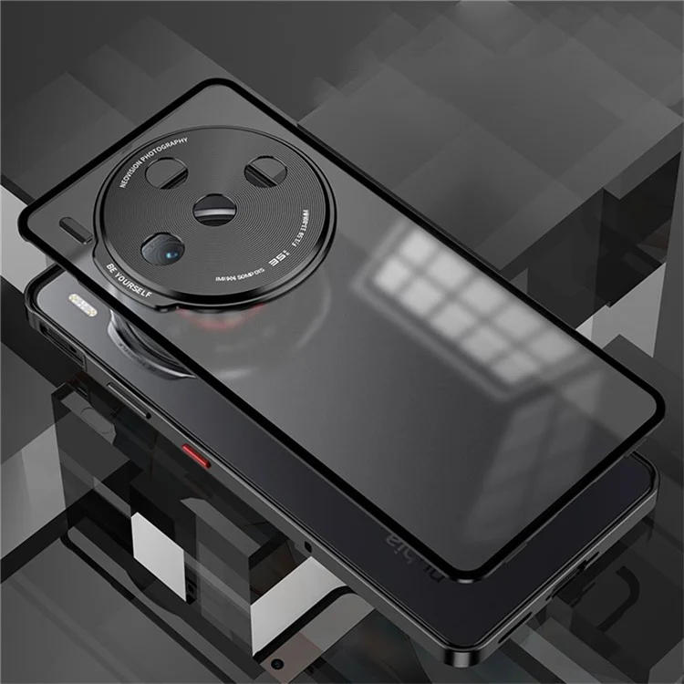Per ZTE nubia Z60S Pro 5G Custodia Opaca in Lega di Alluminio+PC Custodia per Telefono Pop-Up Snap Lock - Nero