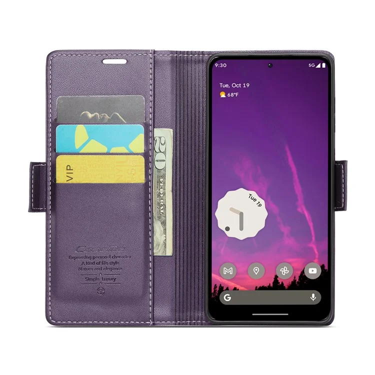 For Google Pixel 9 Pro XL Leather Case CASEME 023 RFID Blocking 3 Card Slot Mobile Cover - Purple