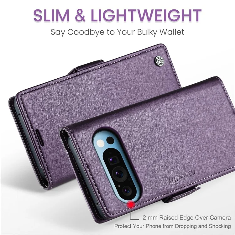 For Google Pixel 9 Pro XL Leather Case CASEME 023 RFID Blocking 3 Card Slot Mobile Cover - Purple