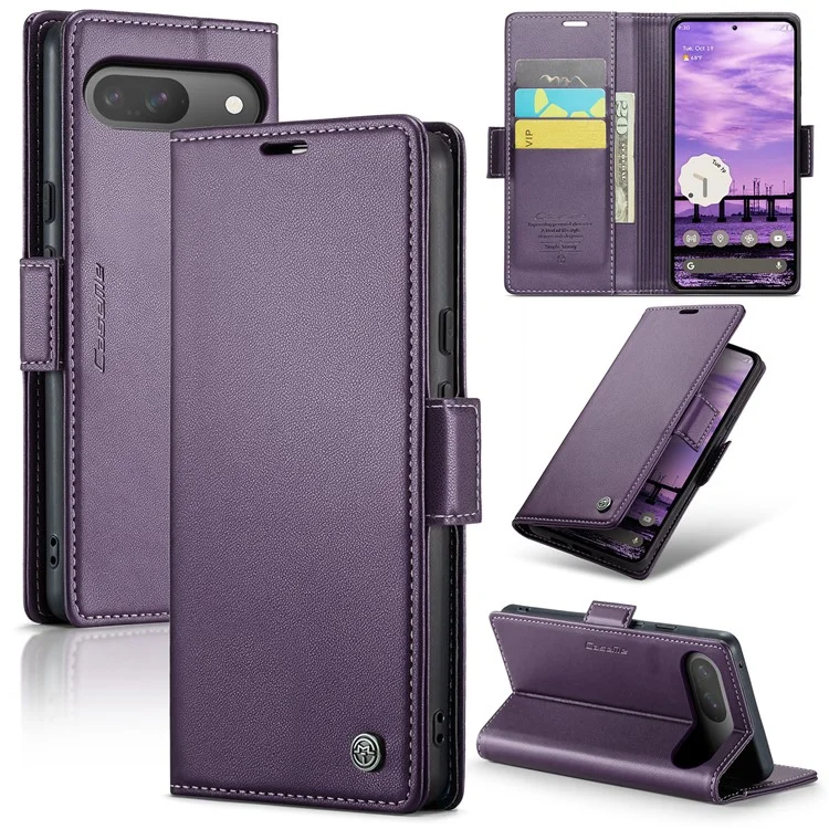 CASEME 023 Serie für Google Pixel 9 Pro / Pixel 9 Hülle RFID-Blocking Glänzende Ständer-Handyhülle - Lila