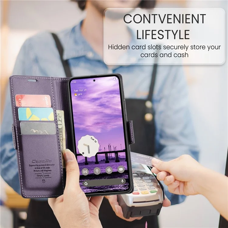 CASEME 023 Serie für Google Pixel 9 Pro / Pixel 9 Hülle RFID-Blocking Glänzende Ständer-Handyhülle - Lila