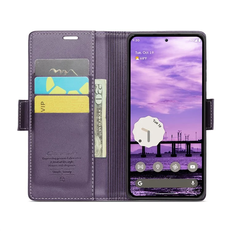 CASEME 023 Serie für Google Pixel 9 Pro / Pixel 9 Hülle RFID-Blocking Glänzende Ständer-Handyhülle - Lila