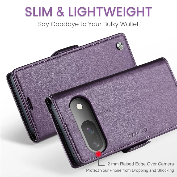 CASEME 023 Serie für Google Pixel 9 Pro / Pixel 9 Hülle RFID-Blocking Glänzende Ständer-Handyhülle - Lila