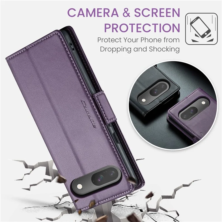 CASEME 023 Serie für Google Pixel 9 Pro / Pixel 9 Hülle RFID-Blocking Glänzende Ständer-Handyhülle - Lila