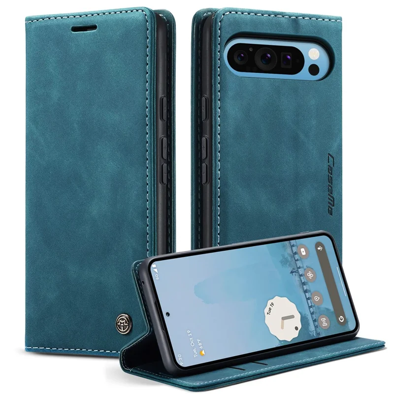 Capa para Google Pixel 9 Pro XL da série 013 da CASEME com suporte para cartão e cobertura de telefone de couro - Azul