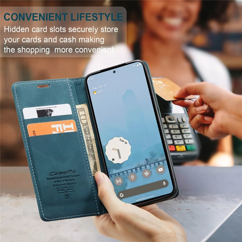Capa para Google Pixel 9 Pro XL da série 013 da CASEME com suporte para cartão e cobertura de telefone de couro - Azul