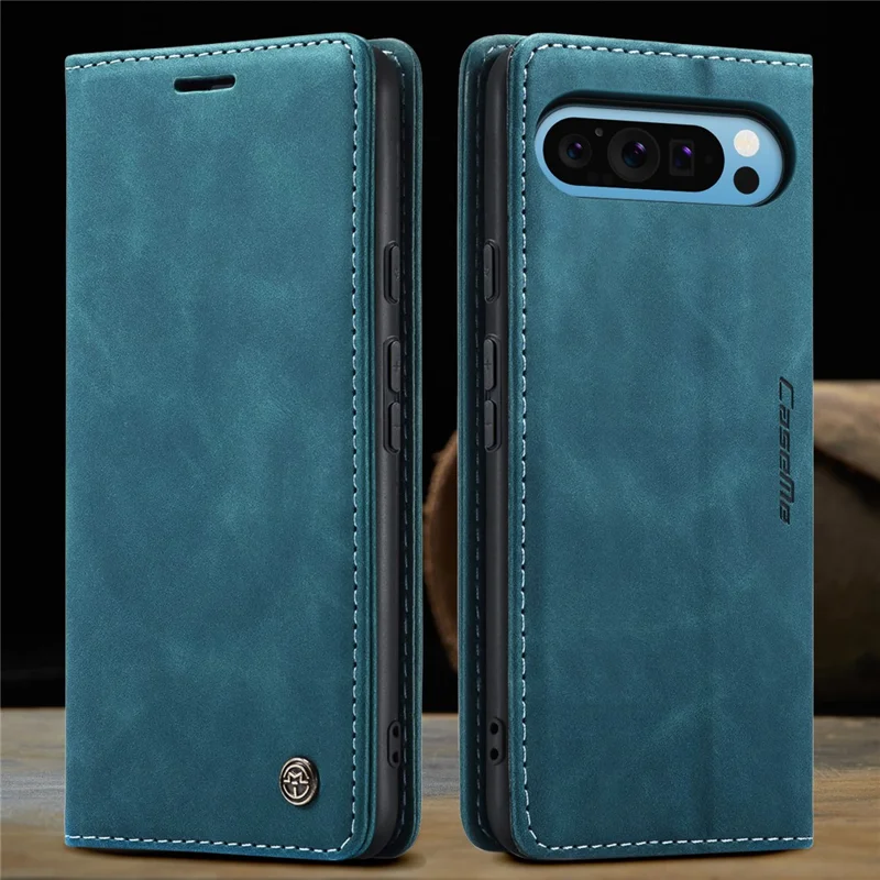 Capa para Google Pixel 9 Pro XL da série 013 da CASEME com suporte para cartão e cobertura de telefone de couro - Azul
