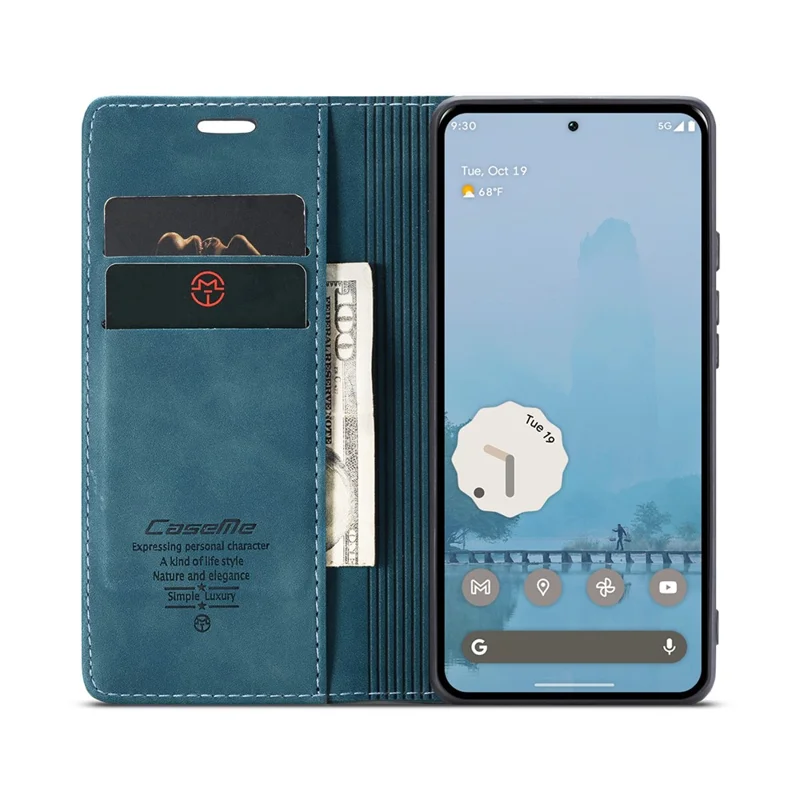 Capa para Google Pixel 9 Pro XL da série 013 da CASEME com suporte para cartão e cobertura de telefone de couro - Azul