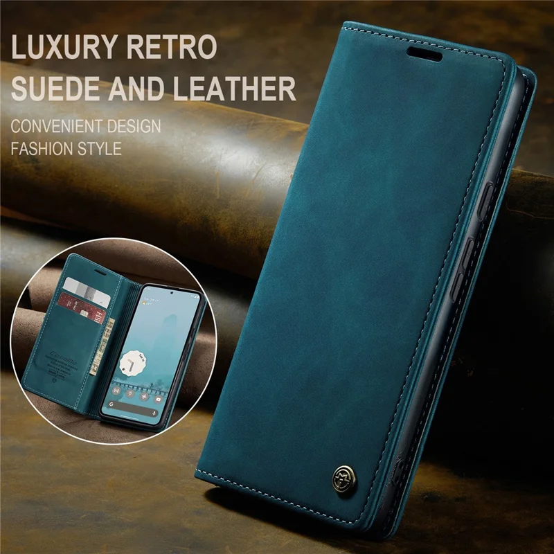 Capa para Google Pixel 9 Pro XL da série 013 da CASEME com suporte para cartão e cobertura de telefone de couro - Azul