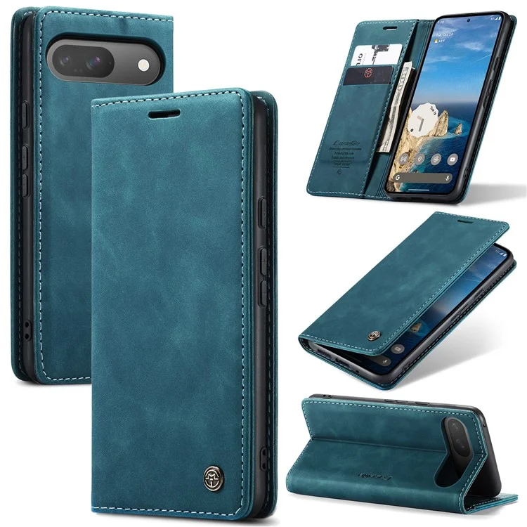 CASEME 013 Series Para Google Pixel 9 Pro / Pixel 9 Case Titular do Cartão Suporte Capa de Telefone de Couro - Azul