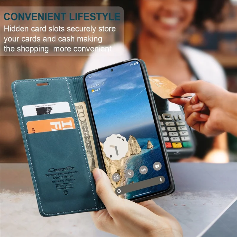 CASEME 013 Series Para Google Pixel 9 Pro / Pixel 9 Case Titular do Cartão Suporte Capa de Telefone de Couro - Azul