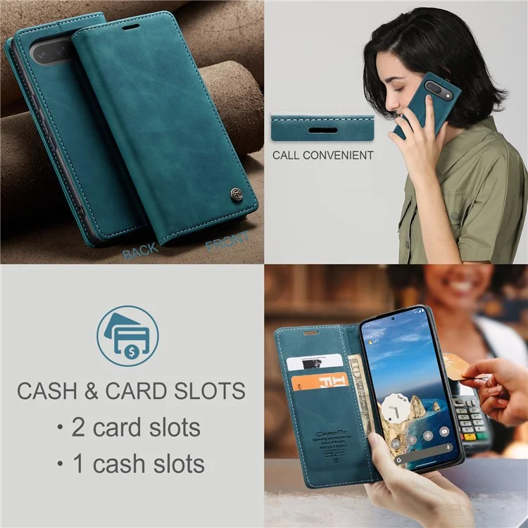 CASEME 013 Series Para Google Pixel 9 Pro / Pixel 9 Case Titular do Cartão Suporte Capa de Telefone de Couro - Azul
