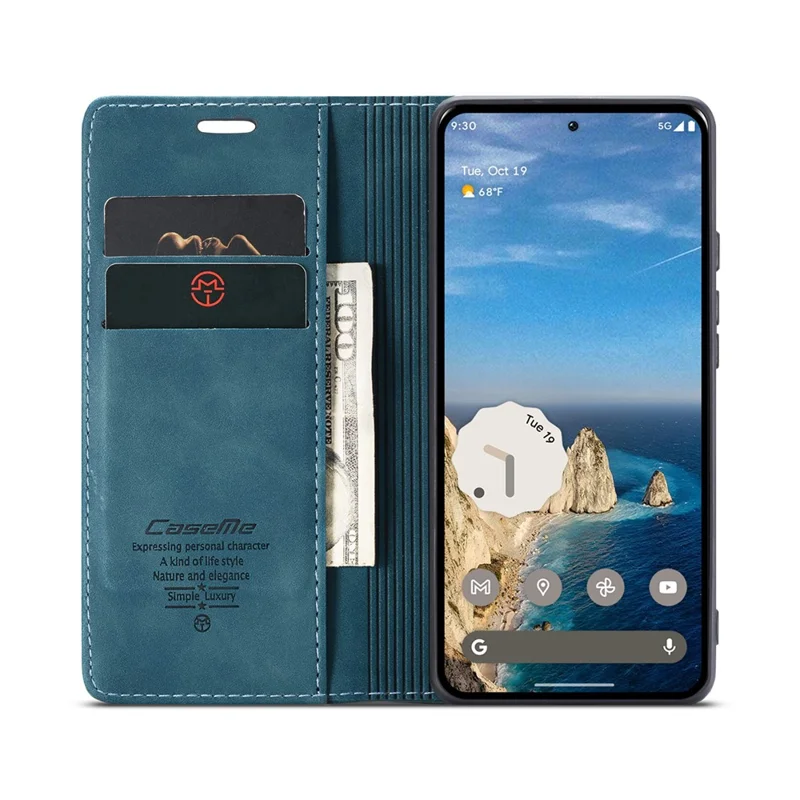 CASEME 013 Series Para Google Pixel 9 Pro / Pixel 9 Case Titular do Cartão Suporte Capa de Telefone de Couro - Azul