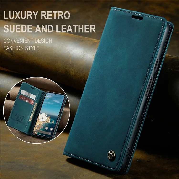 CASEME 013 Series Para Google Pixel 9 Pro / Pixel 9 Case Titular do Cartão Suporte Capa de Telefone de Couro - Azul