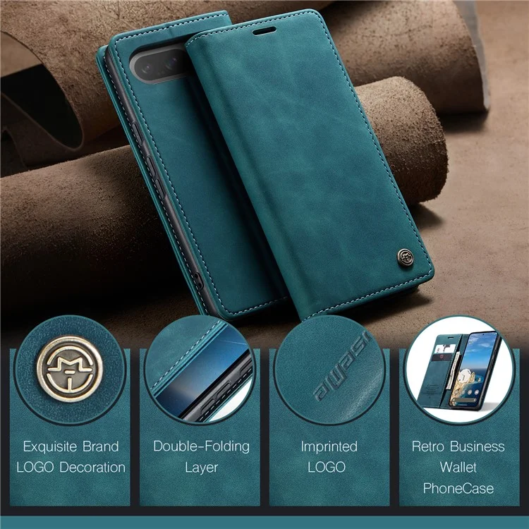 CASEME 013 Series Para Google Pixel 9 Pro / Pixel 9 Case Titular do Cartão Suporte Capa de Telefone de Couro - Azul