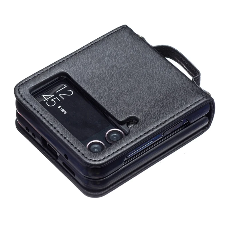 Para Samsung Galaxy Z Flip4 5G de Cuero Back Case de Rombos Teléfono Con Correa Para el Hombro - Negro