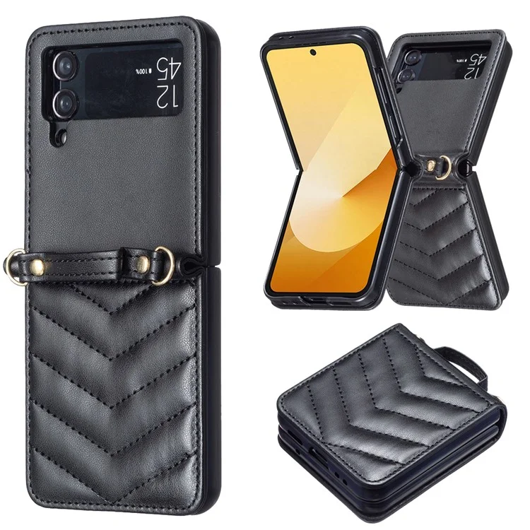 Para Samsung Galaxy Z Flip4 5g Caso Case Padrão Tampa Traseira Com Alça de Ombro - Preto