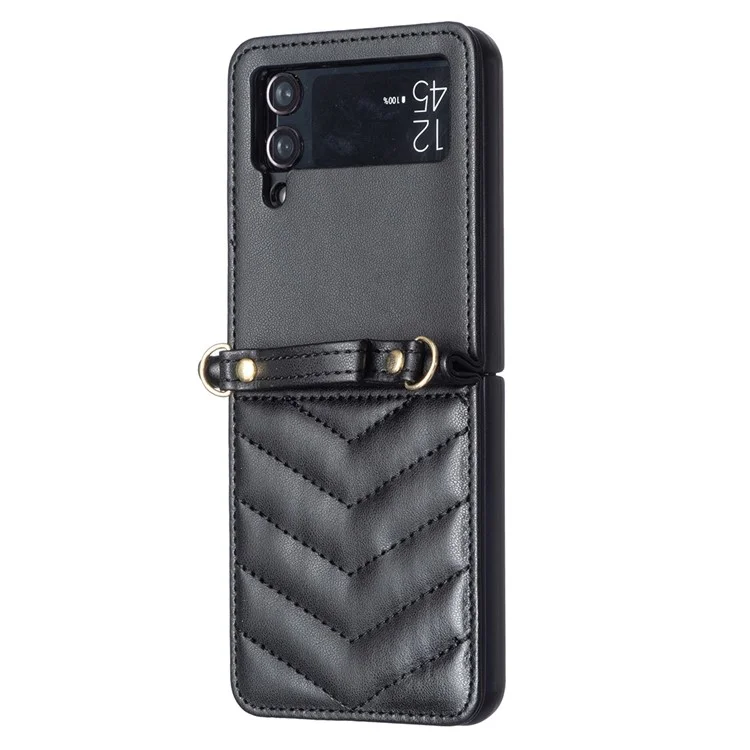 Para Samsung Galaxy Z Flip4 5g Caso Case Padrão Tampa Traseira Com Alça de Ombro - Preto