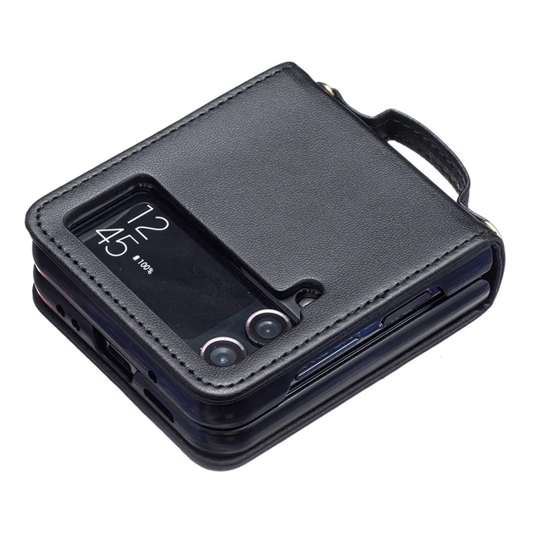 Para Samsung Galaxy Z Flip4 5g Caso Case Padrão Tampa Traseira Com Alça de Ombro - Preto