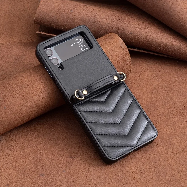 Para Samsung Galaxy Z Flip4 5g Caso Case Padrão Tampa Traseira Com Alça de Ombro - Preto