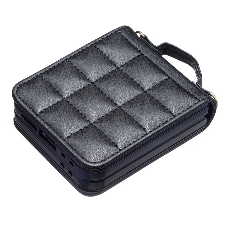 Для Samsung Galaxy Z Flip6 5G / Z Flip5 5g Chace Case Square Grid Кожаная Крышка с Плечевым Ремнем - Черный