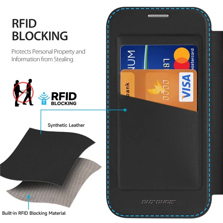 DUX DUCIS Skin X Pro Series for iPhone 16 Magnetic Case Rotary Kickstand Card Slot Leather Phone Cover - Black
