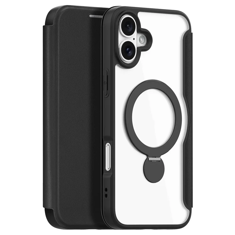 DUX DUCIS Skin X Pro Series for iPhone 16 Magnetic Case Rotary Kickstand Card Slot Leather Phone Cover - Black
