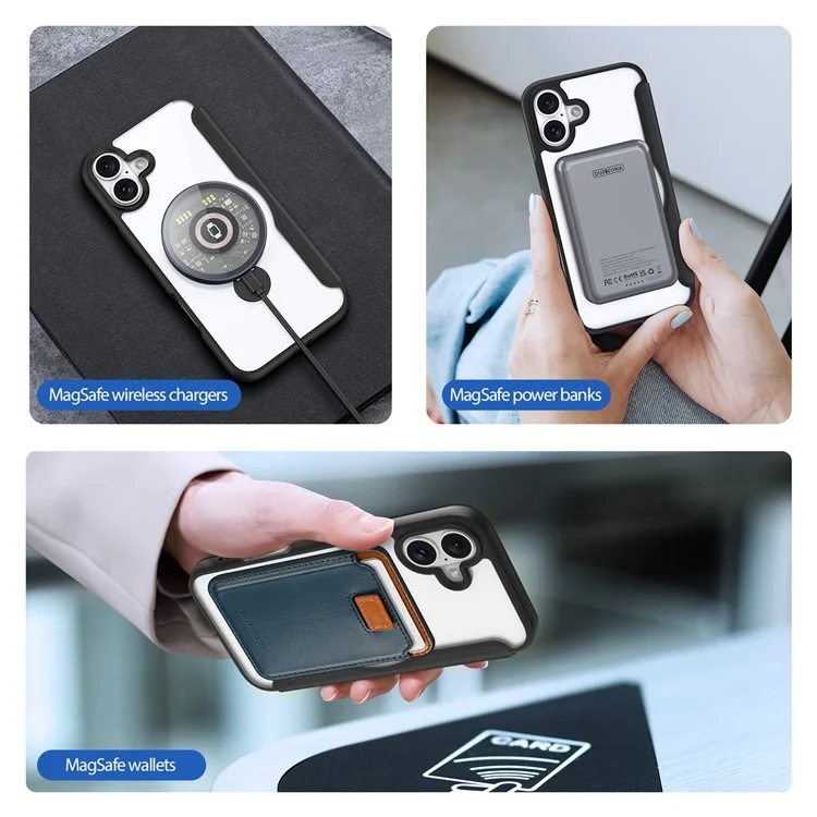 DUX DUCIS Skin X Pro Series for iPhone 16 Magnetic Case Rotary Kickstand Card Slot Leather Phone Cover - Black