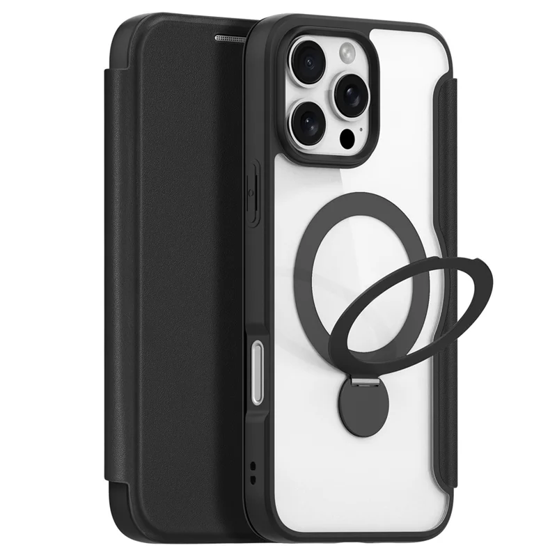 DUX DUCIS Skin X Pro Series для iPhone 16 Pro Max Магнитный чехол со стойкой Кожаный флип-чехол для телефона - Черный
