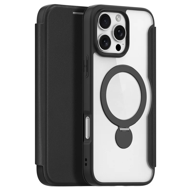 DUX DUCIS Skin X Pro Series для iPhone 16 Pro Max Магнитный чехол со стойкой Кожаный флип-чехол для телефона - Черный
