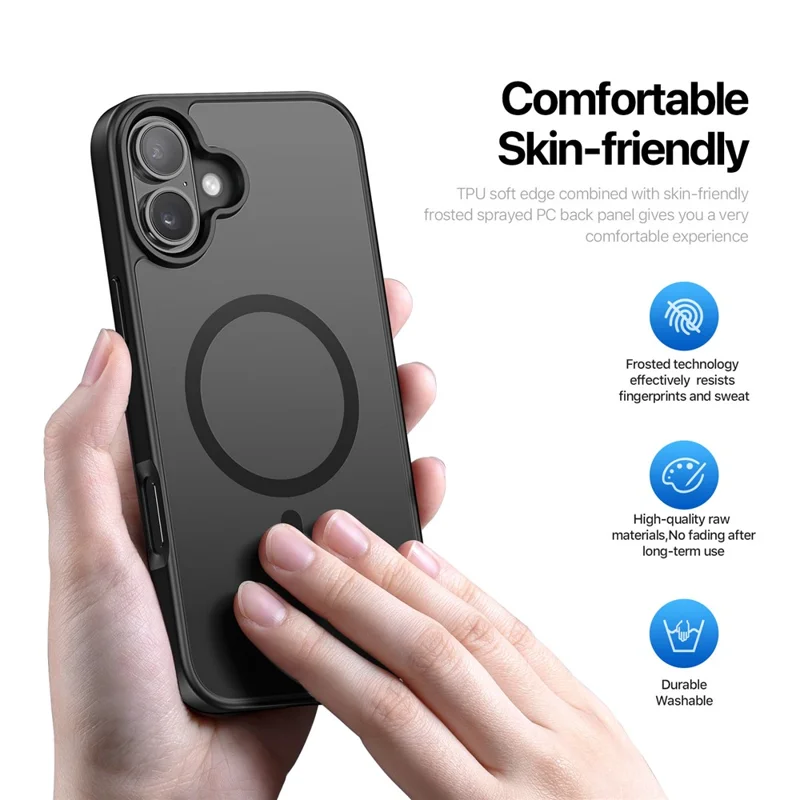 DUX DUCIS Yind Series For iPhone 16 Plus Case Compatible with MagSafe PC+TPU Matte Phone Cover - Black