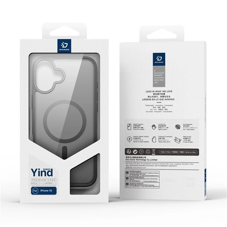 DUX DUCIS Yind Series для iPhone 16 Чехол с матовым покрытием совместимый с MagSafe PC+TPU Чехол для телефона - Черный