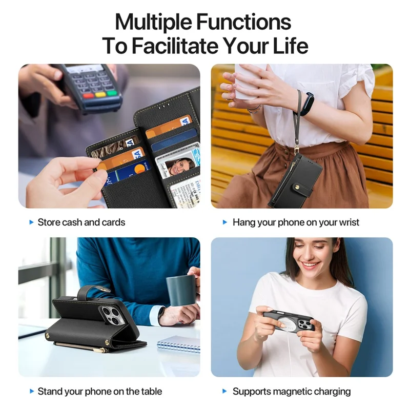 DUX DUCIS Lawa Series for iPhone 16 Pro Max Magnetic Case Cowhide Leather Detachable Phone Cover - Black