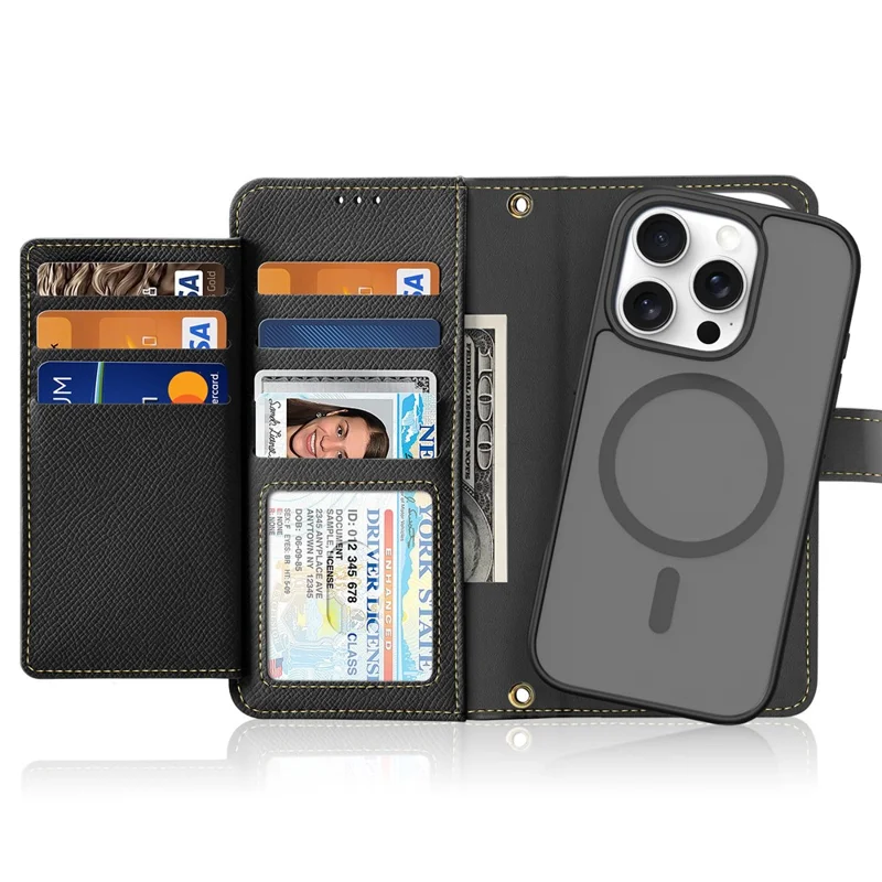 DUX DUCIS Lawa Series for iPhone 16 Pro Max Magnetic Case Cowhide Leather Detachable Phone Cover - Black