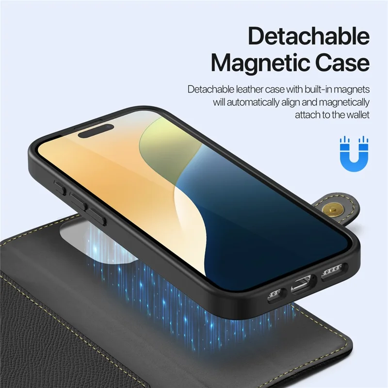 DUX DUCIS Lawa Series for iPhone 16 Pro Max Magnetic Case Cowhide Leather Detachable Phone Cover - Black