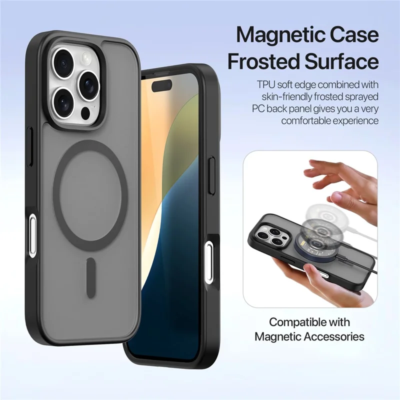 DUX DUCIS Lawa Series for iPhone 16 Pro Max Magnetic Case Cowhide Leather Detachable Phone Cover - Black
